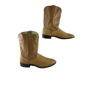 Men's Laredo USA Tan Full Quill Ostrich Round Toe Roper Western Boots Size 11 D